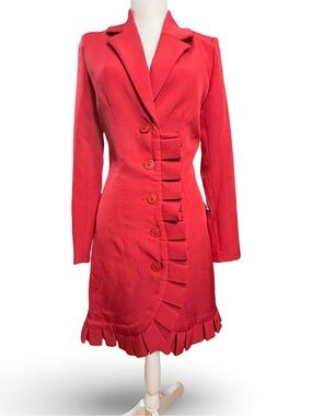 Bebe "Rio Red" Ruffle Hem Blazer Dress XS